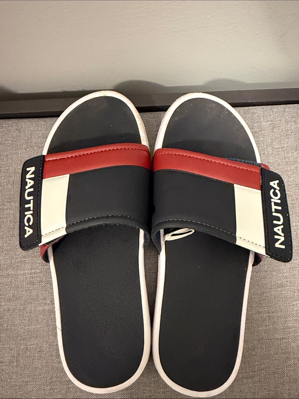 Nautica Men’s Black Red and White Slide Sandals